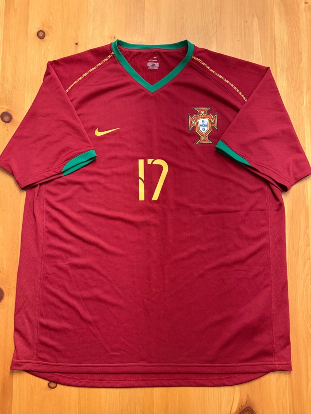Nike Portugal Men's Red Soccer Jersey with Green Trim #17